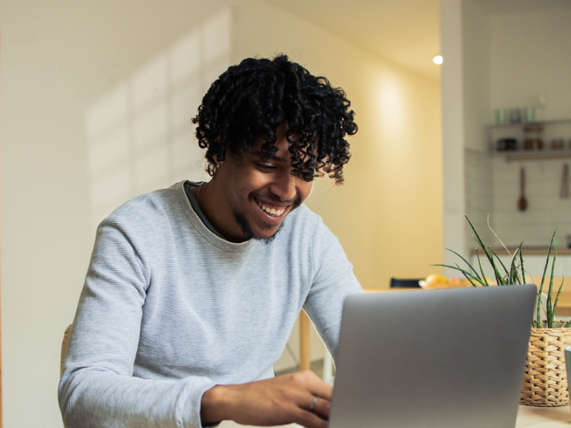 Young adult man participating in a virtual iop session