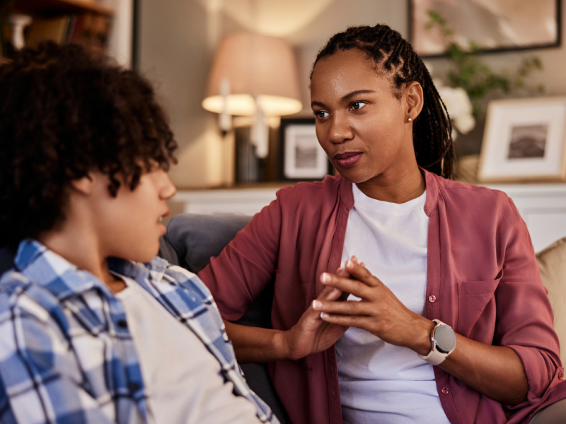 A teenager talks to his mother about creating a mental health crisis plan.