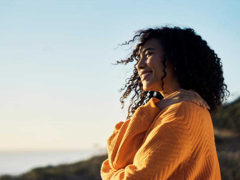 A woman has stopped her anxiety shakes and feels relieved.