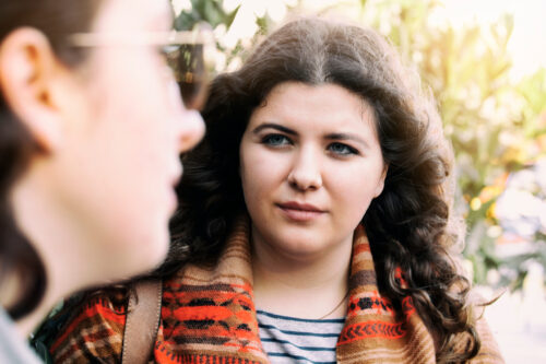 Daughter looking at mom wondering if they're relationship is normal or if her mom is a sociopath or narcissist.